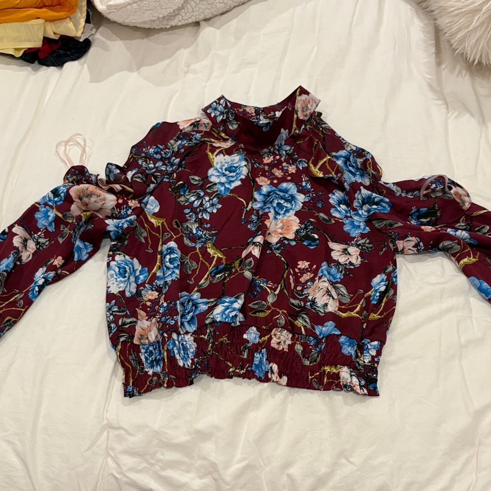 Floral Long Sleeve Blouse Cold shoulder